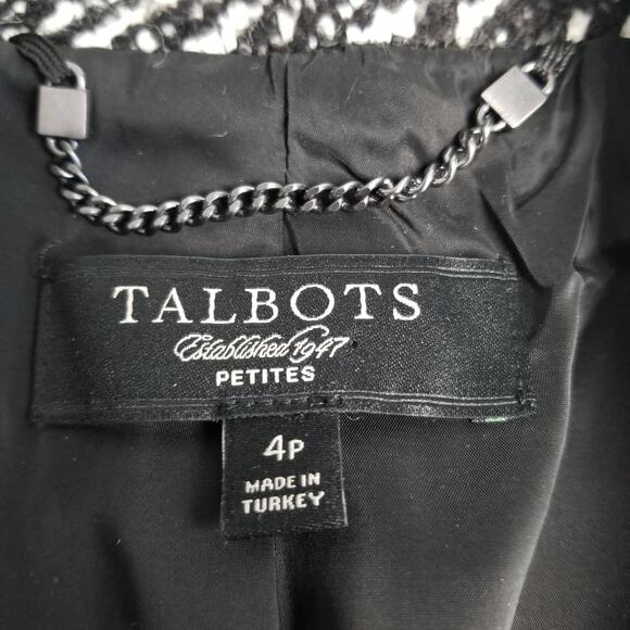Talbots Black White Wool Alpaca Lined Double Breasted Jacket Excellent! Size 4P - Picture 10 of 11